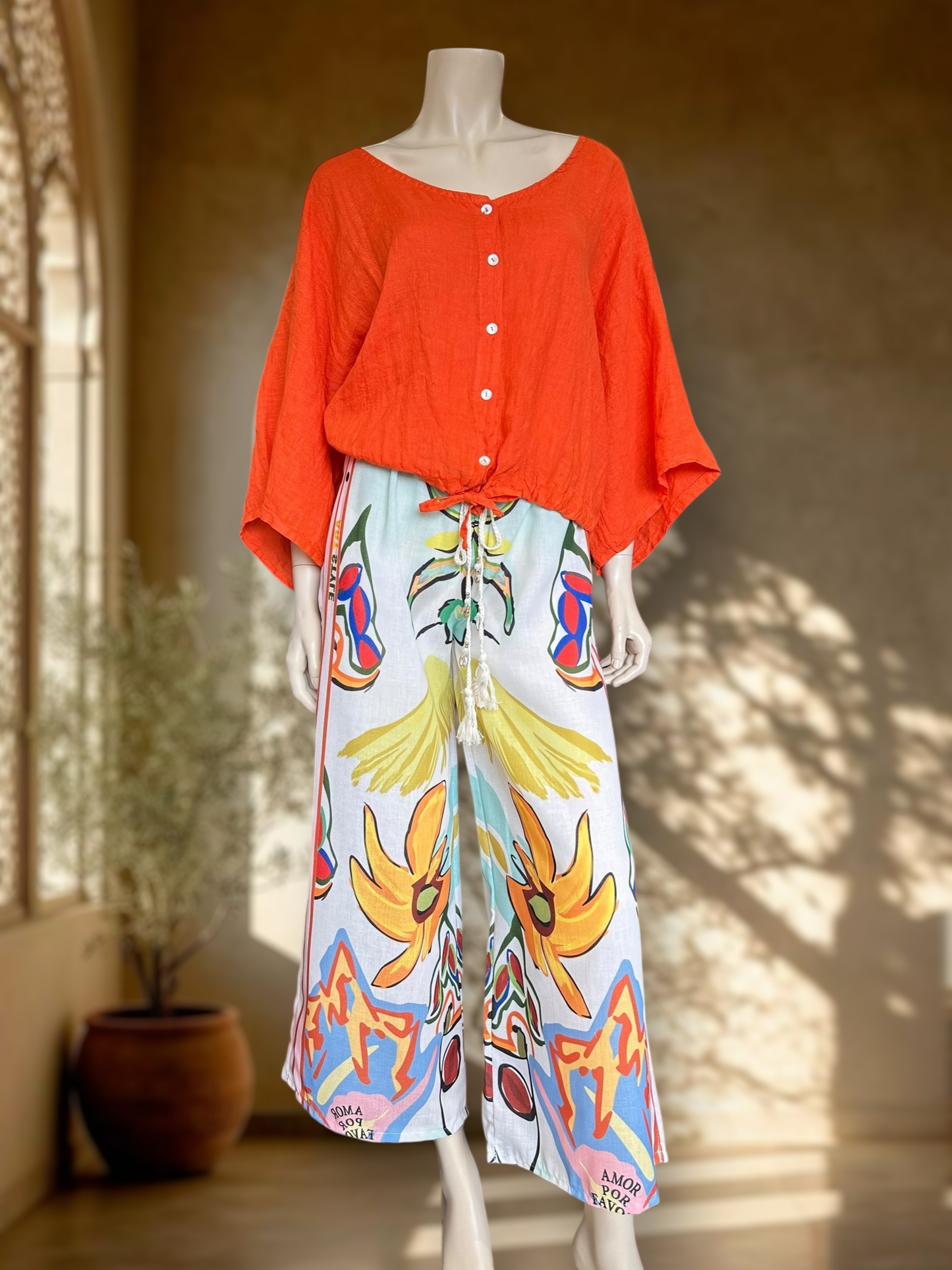 Pantalón Italiano Estampado Naranjo