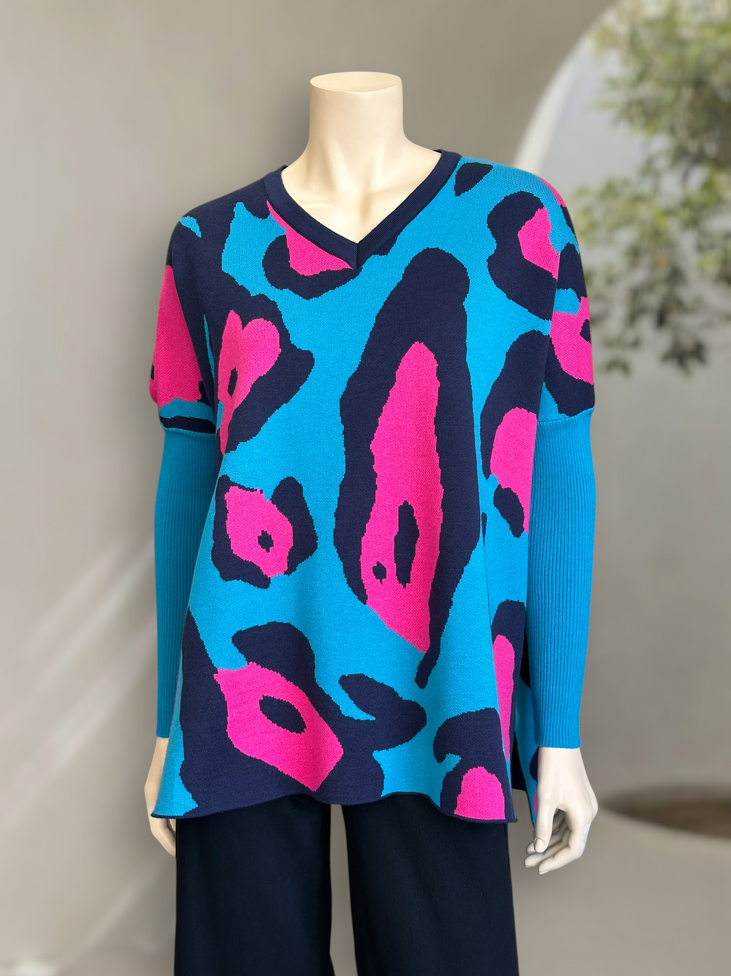 Sweater Poncho Neón Wild Azul Turquesa