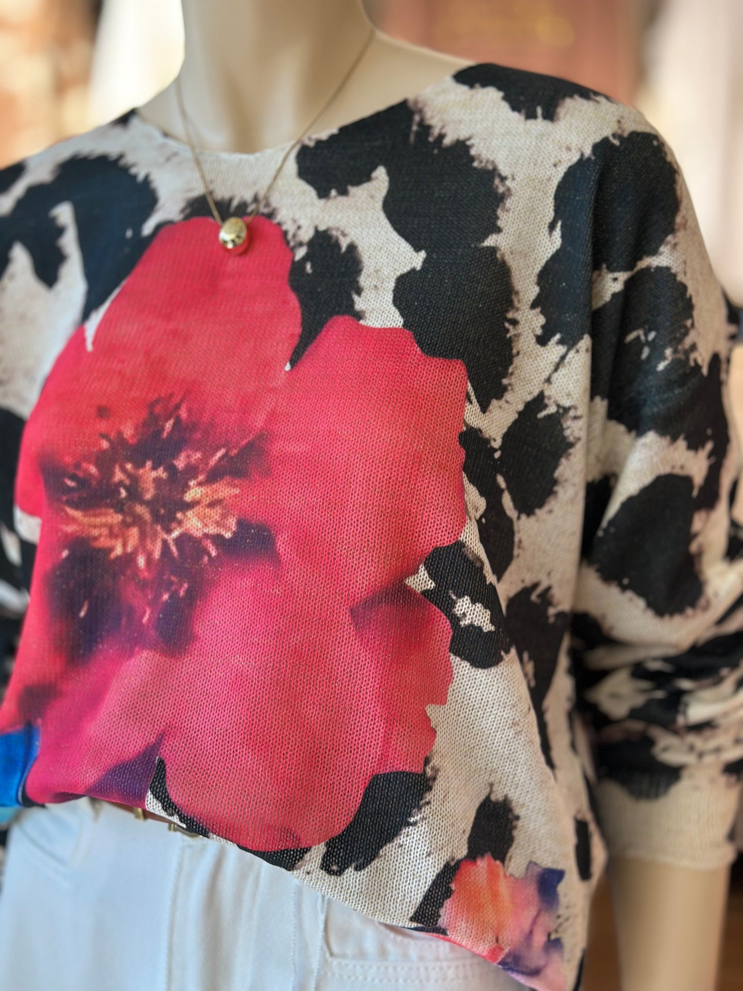 Sweater Hilo Flor Rojo
