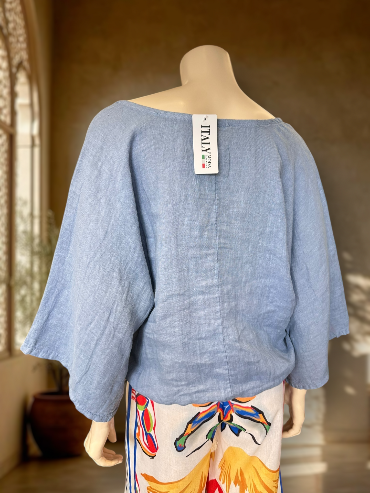 Blusa Italiana Lino Celeste