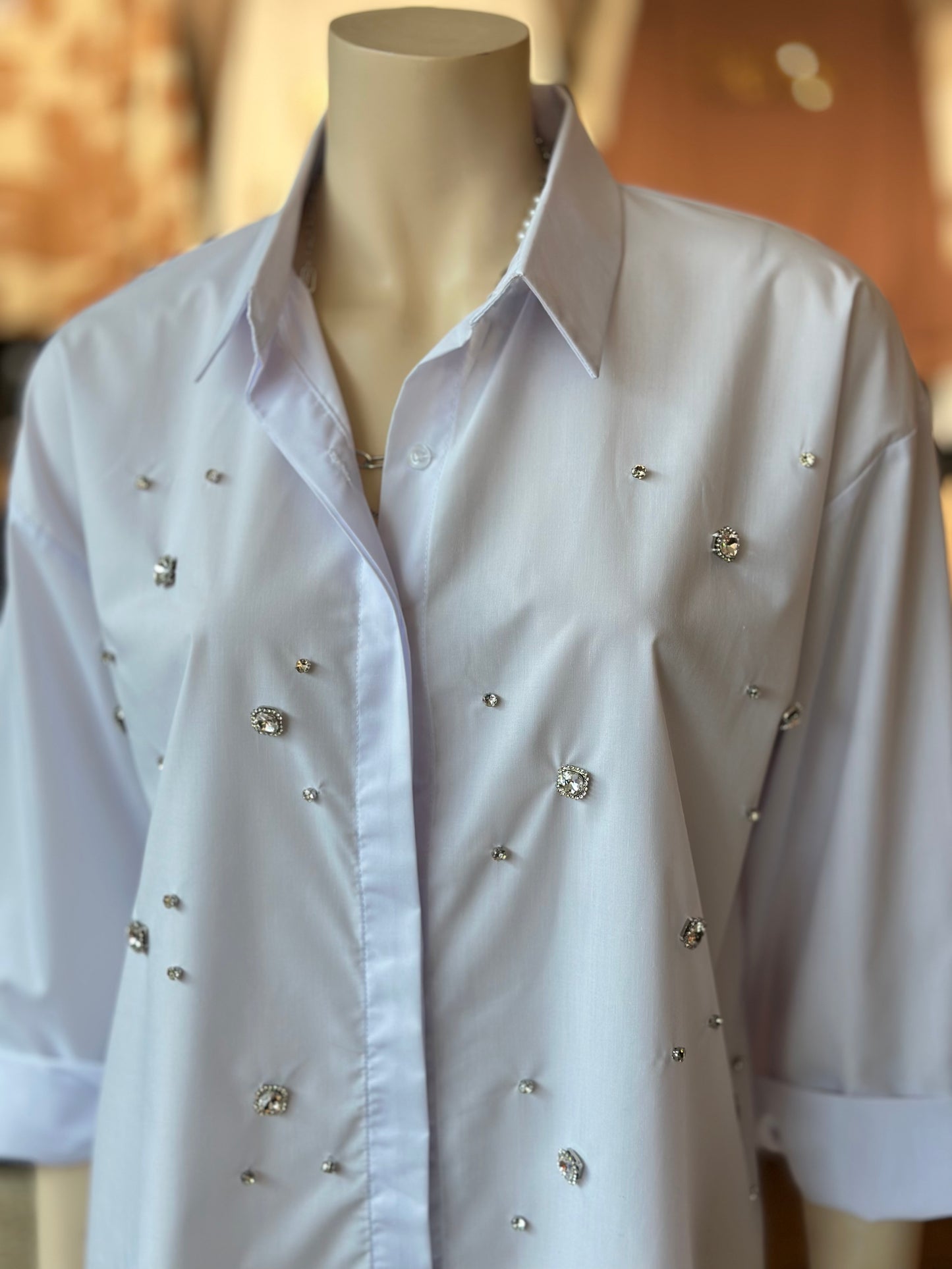 Blusón Camisero Cristales Blanco