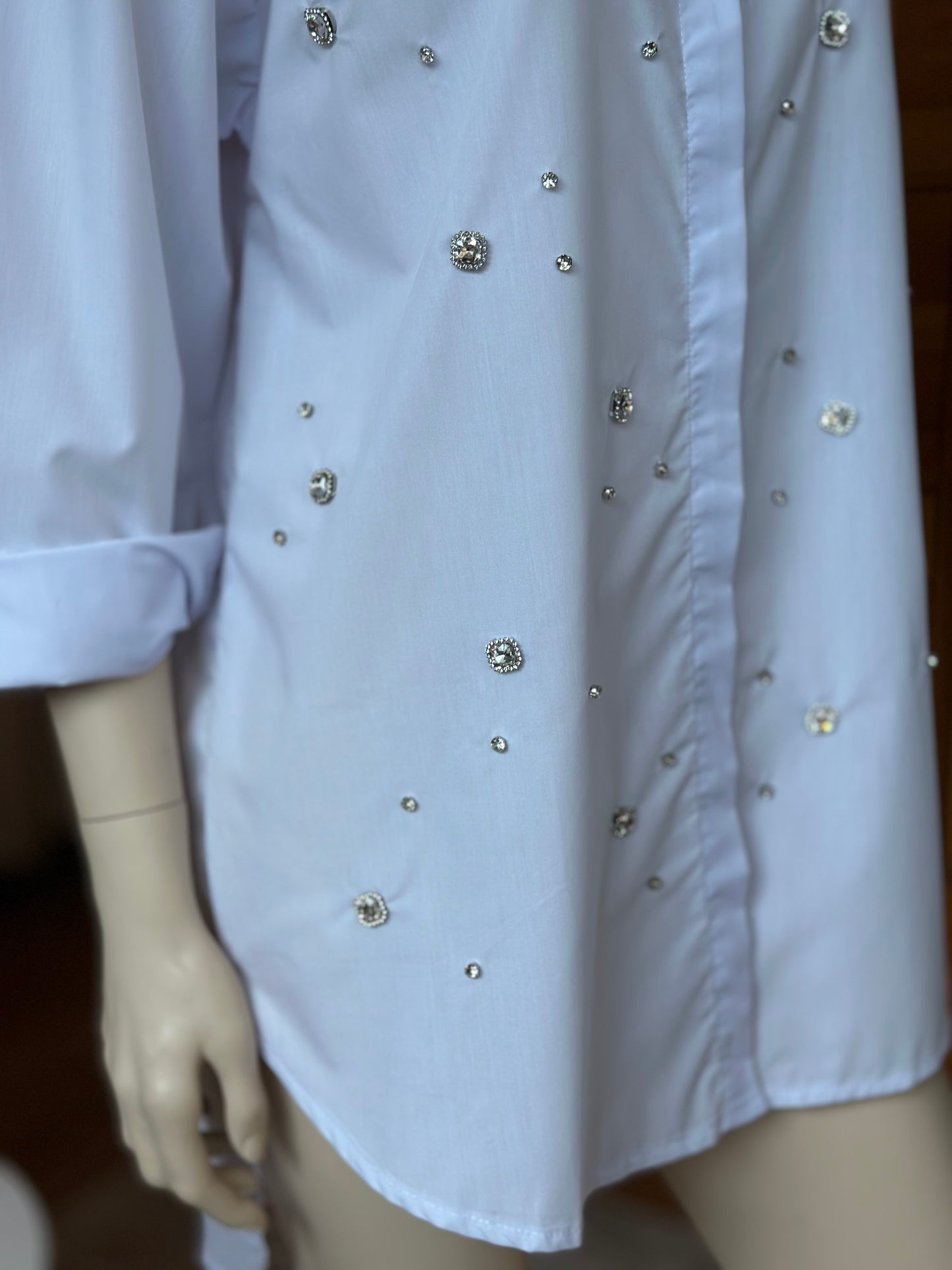 Blusón Camisero Cristales Blanco