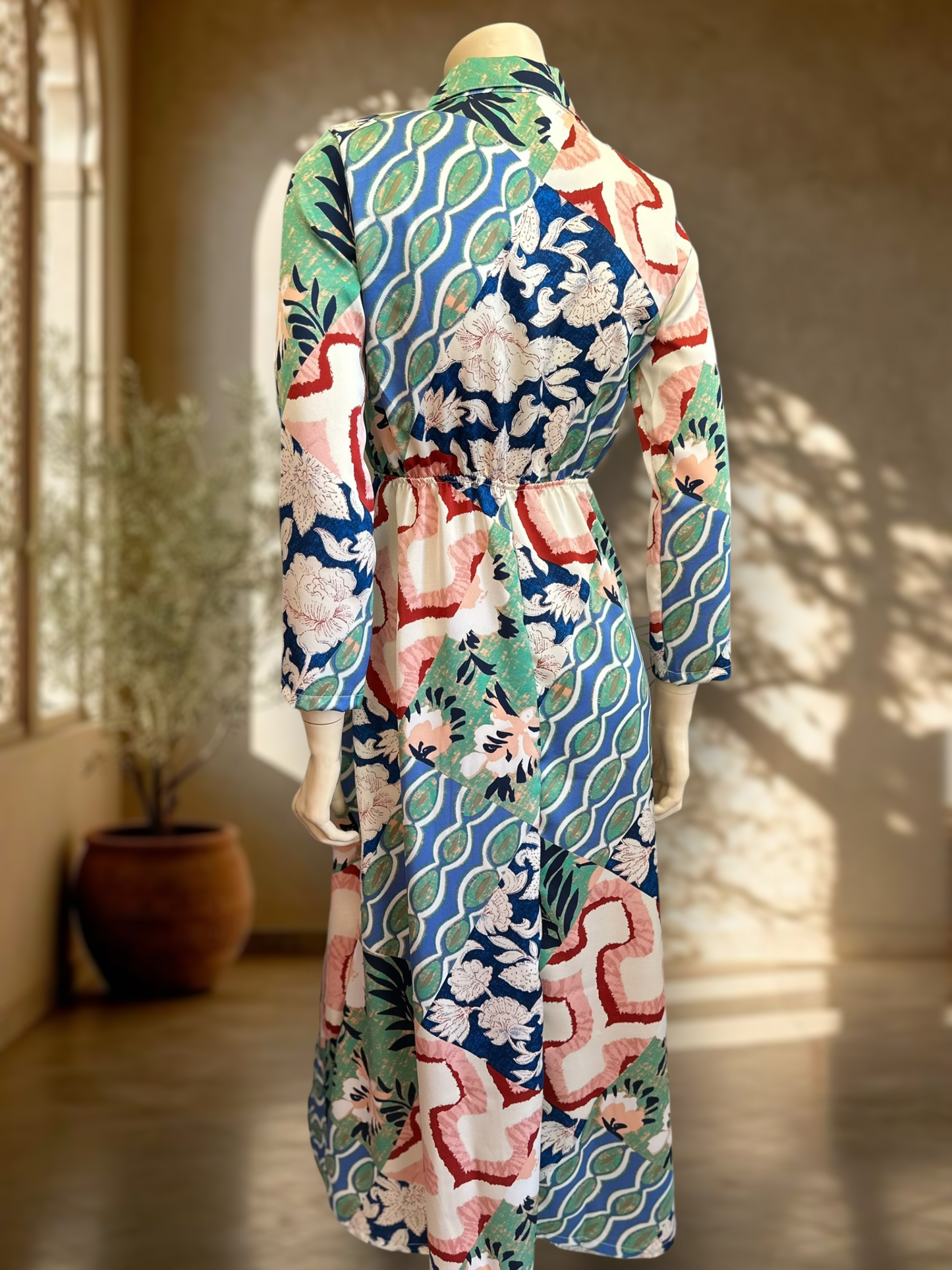 Vestido Satin Patch Azul Mix