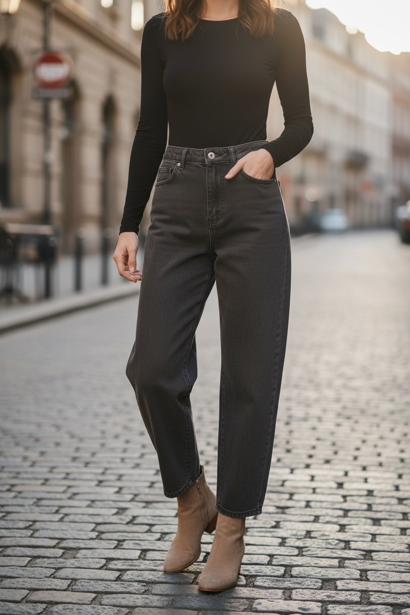 Jeans Recto Relajado Tiro Alto