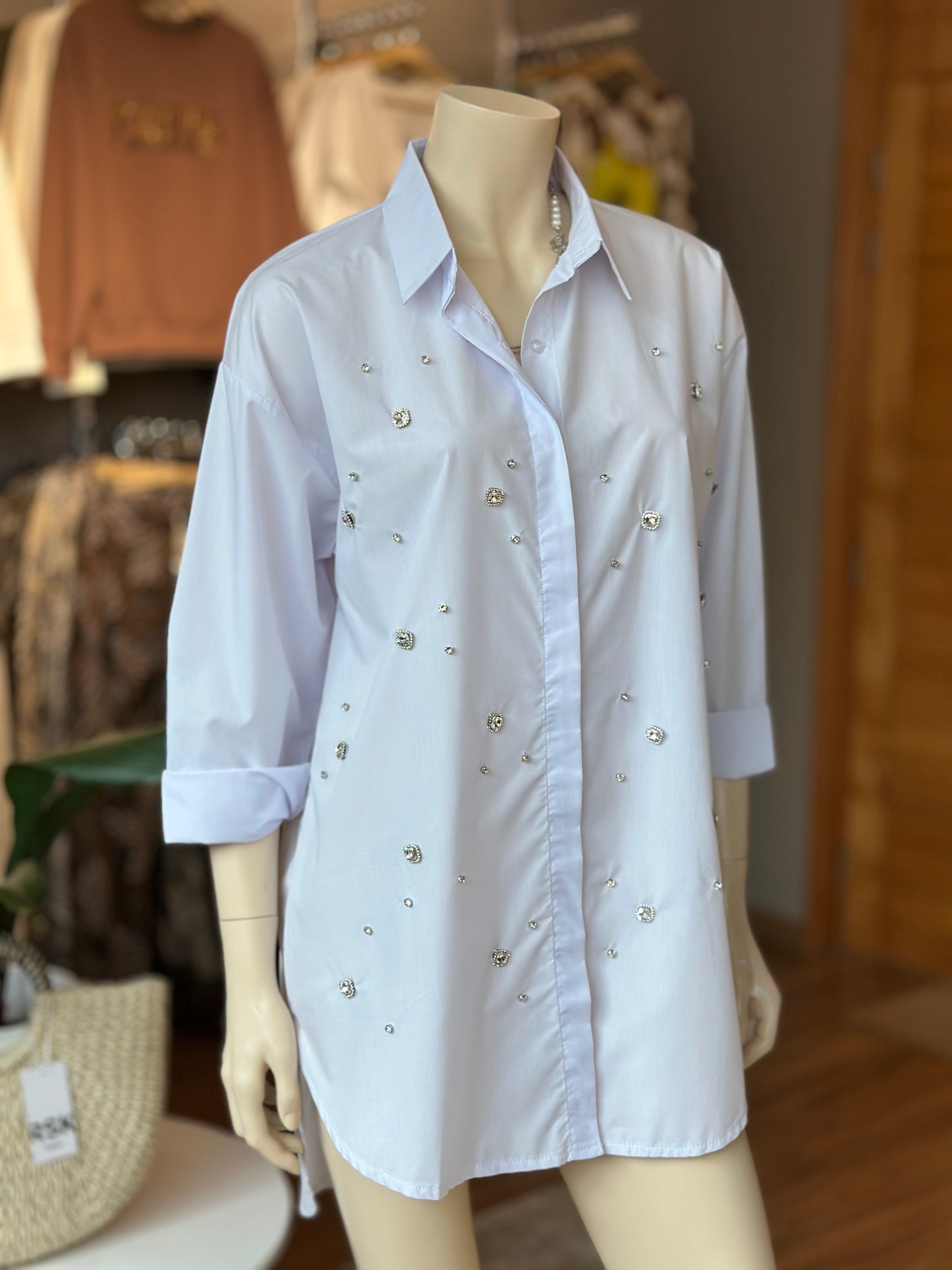 Blusón Camisero Cristales Blanco