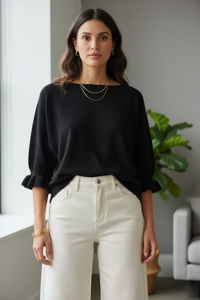 Sweater Volantes Soft Touch Negro