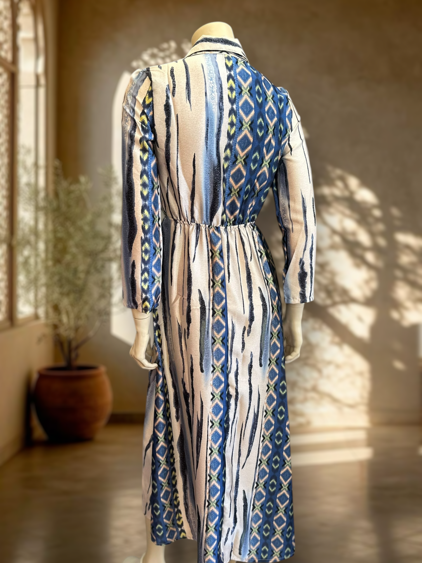 Vestido Satin Geo Azul Mix