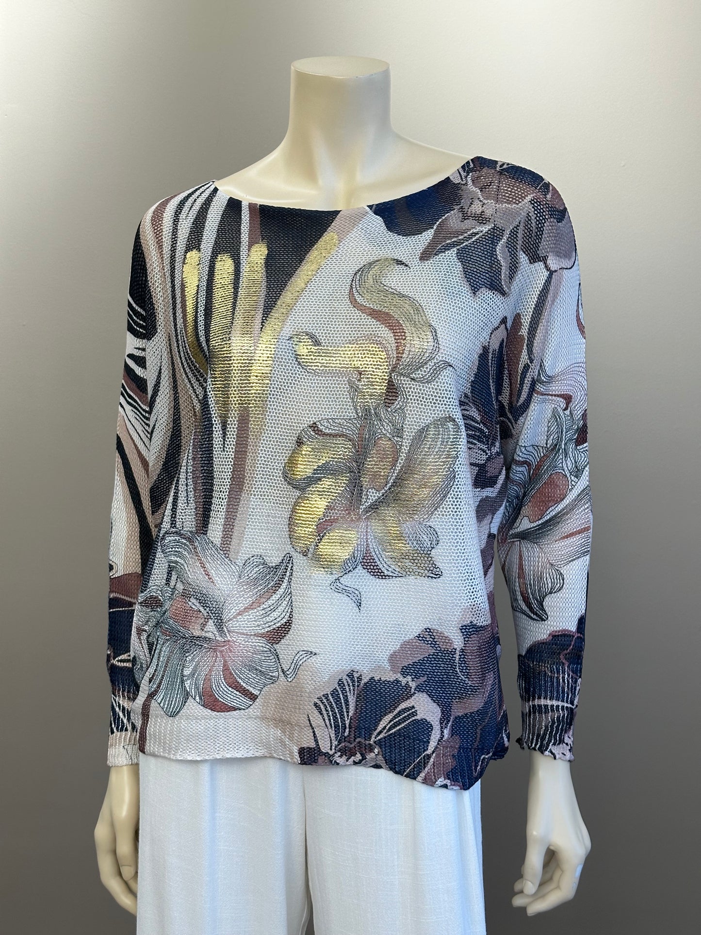 Sweater Hilo Italiano Flor Azul Mix