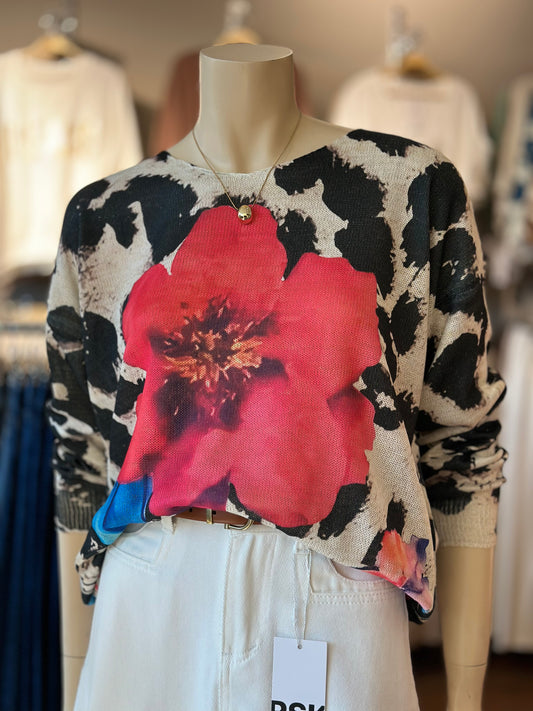 Sweater Hilo Flor Rojo