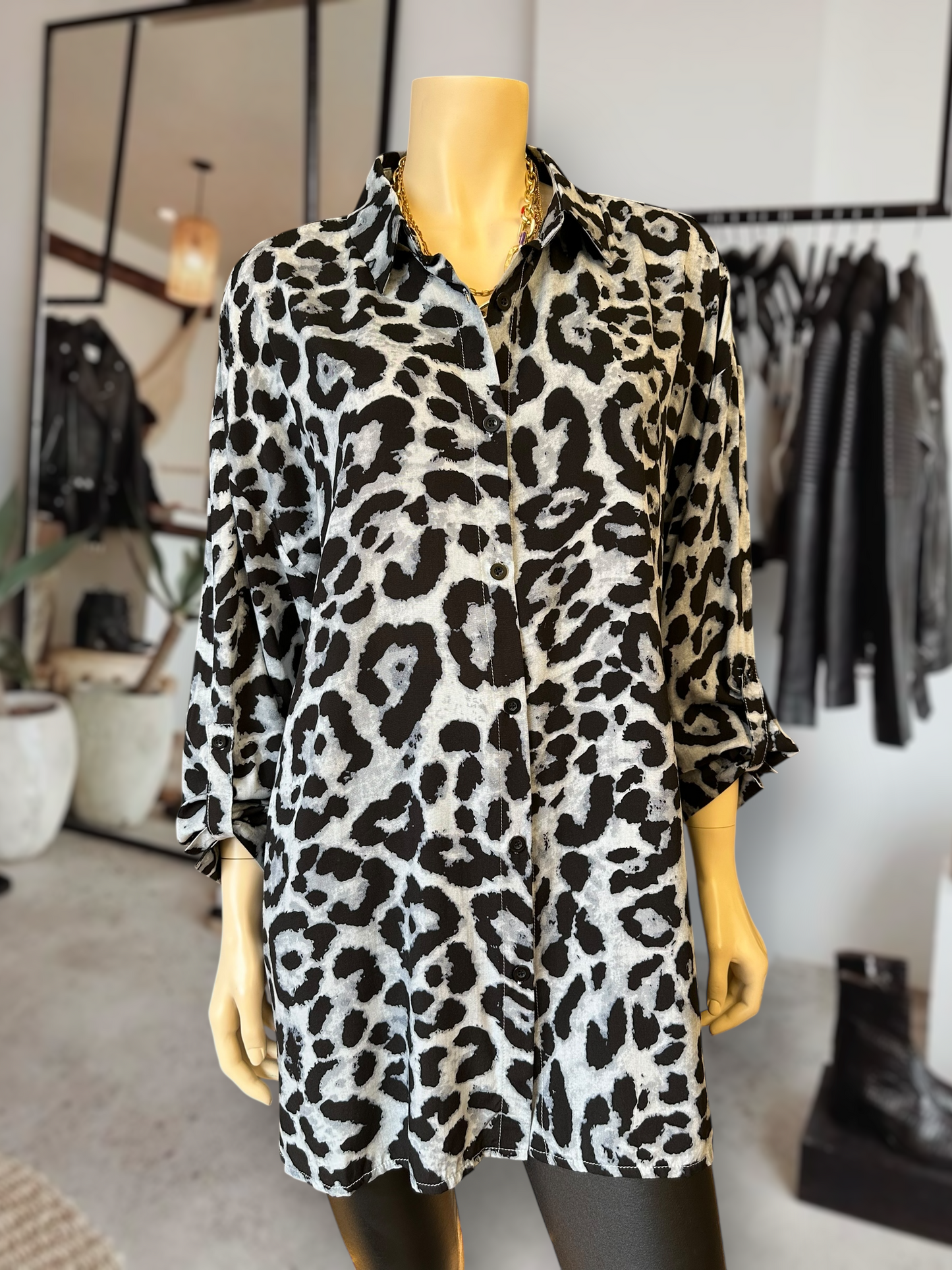 Blusón Italiano Animal Print Gris