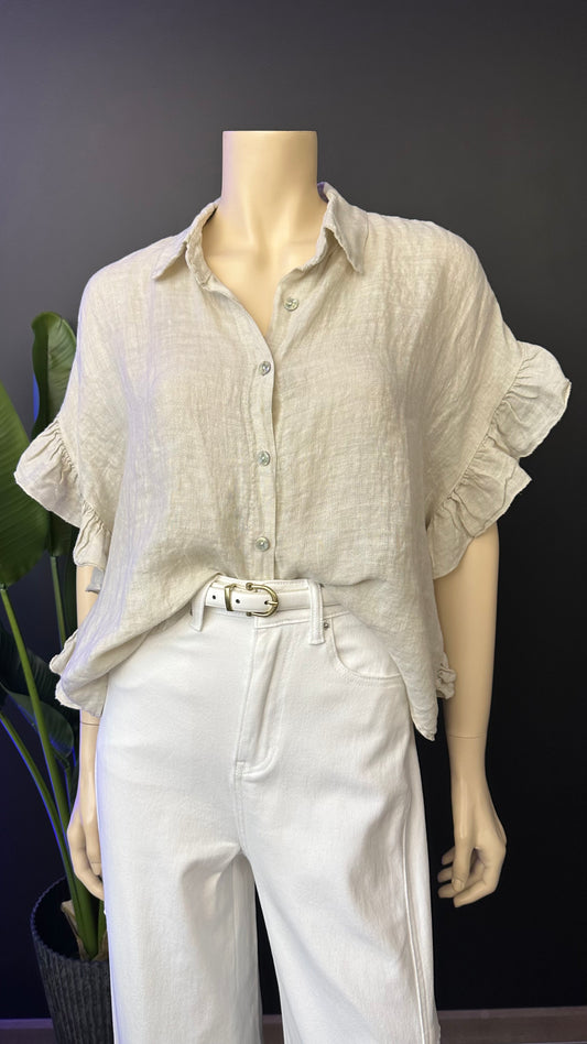 Blusa Italiana 100% Lino con Vuelos Arena