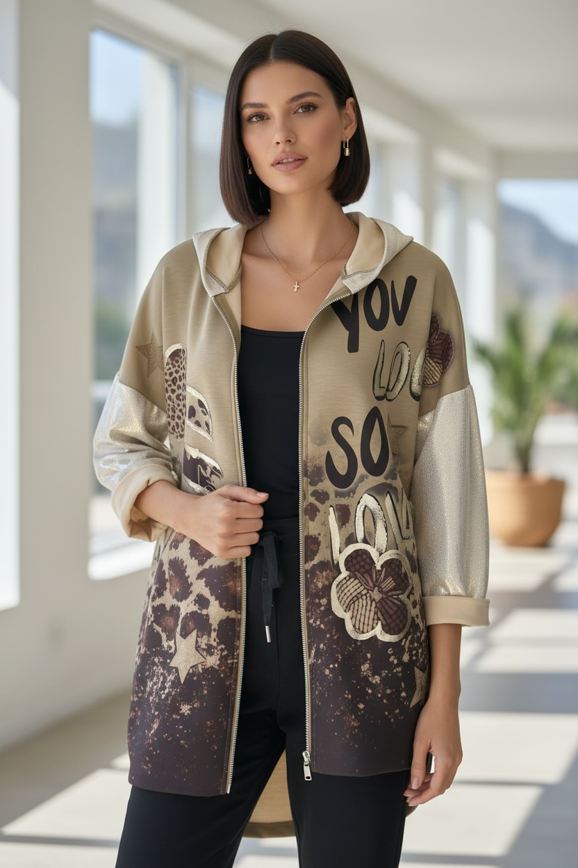 Chaqueta Print Scuba Love - Taupe
