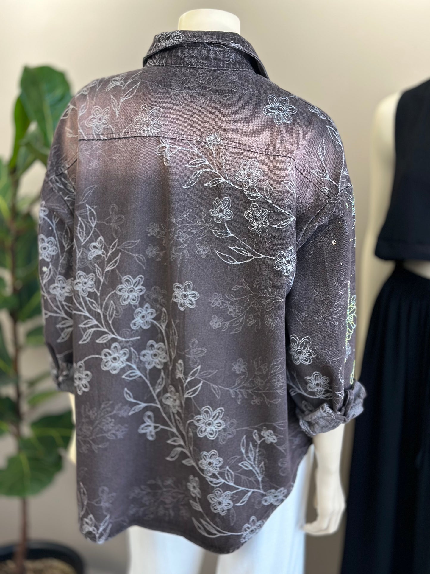 Chaqueta Mezclilla Floral Café