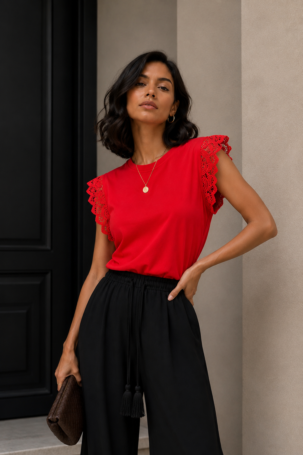 Polera Broderie Rojo
