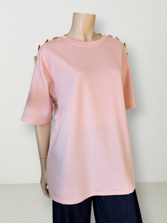 Polera Oversize Botones Rosa