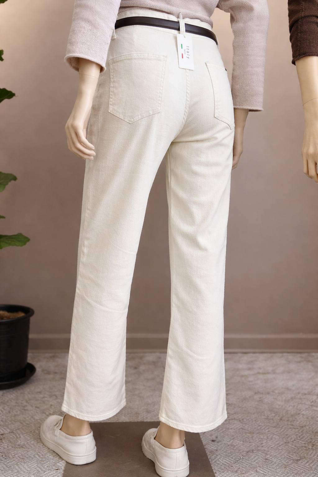 Jeans Mezclilla Elasticado Crema - Diseño Italiano