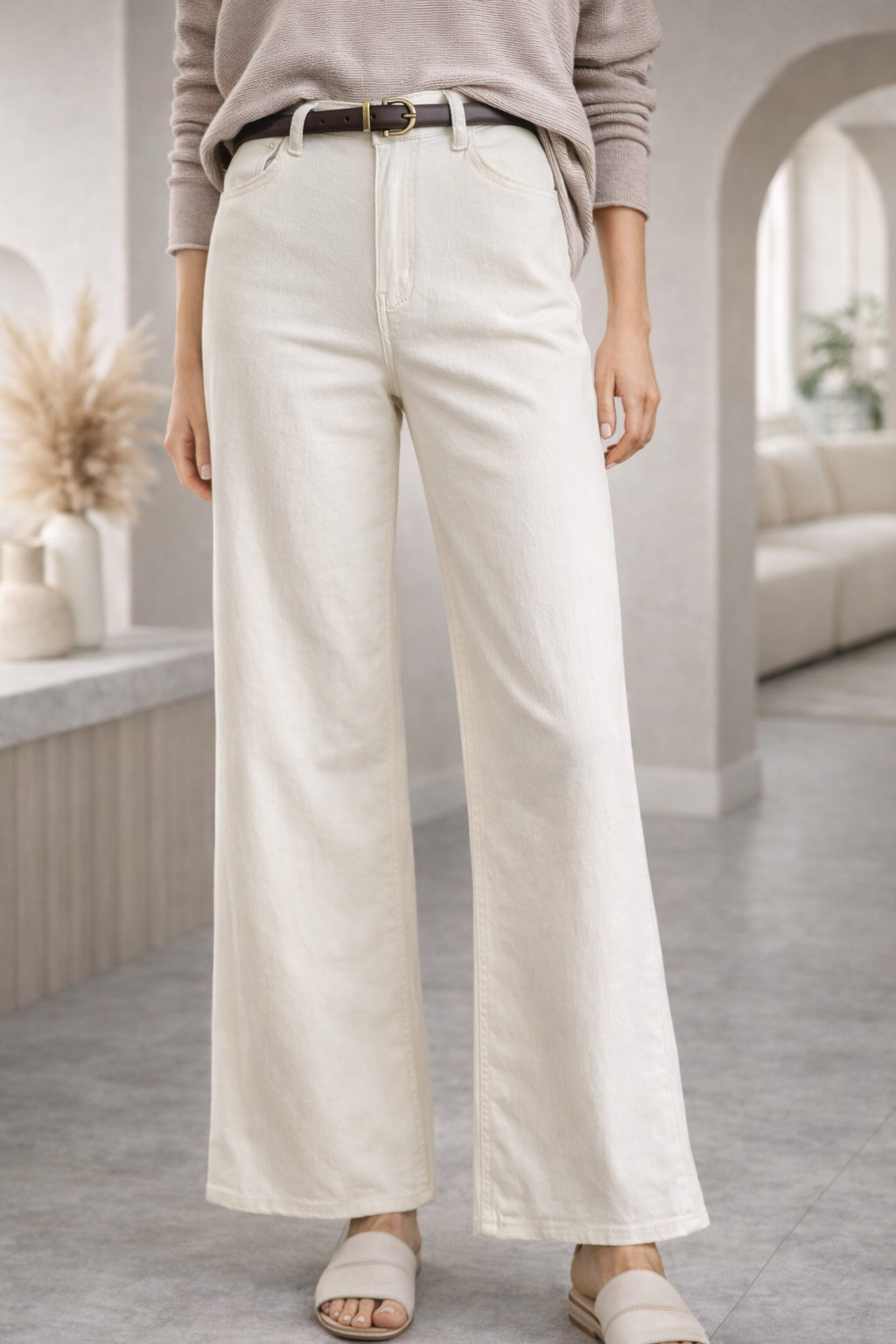 Jeans Mezclilla Elasticado Crema - Diseño Italiano