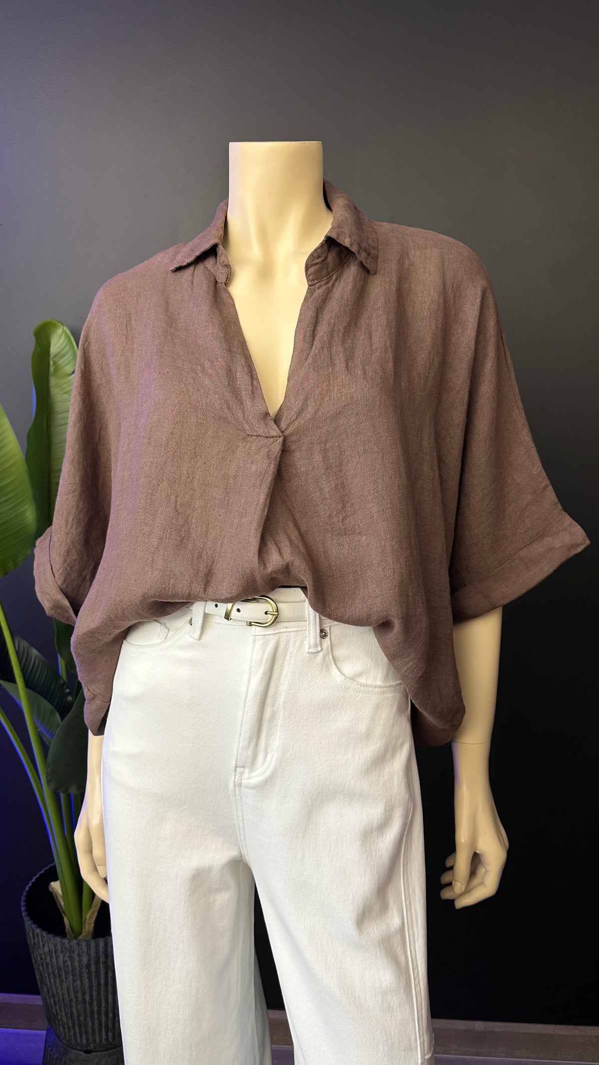 Blusa Italiana 100% Lino Oversize Café