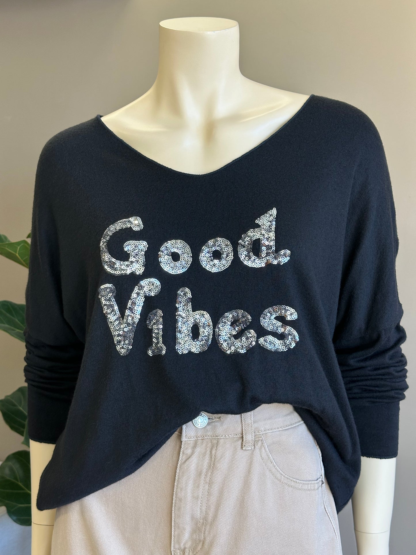 Sweater Good Vibes Italiano Negro