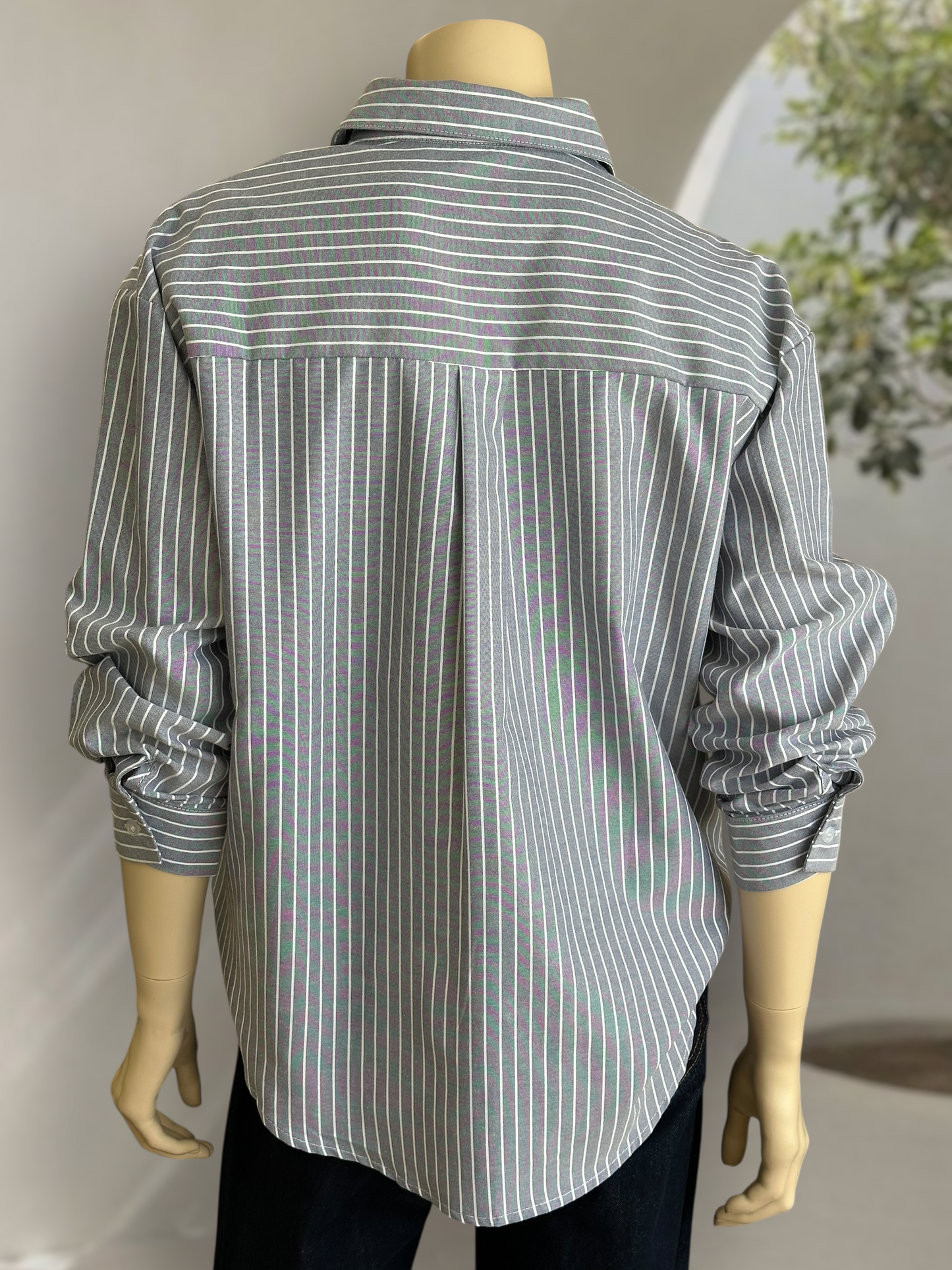 Blusa Rayas Clásica Gris Azulado