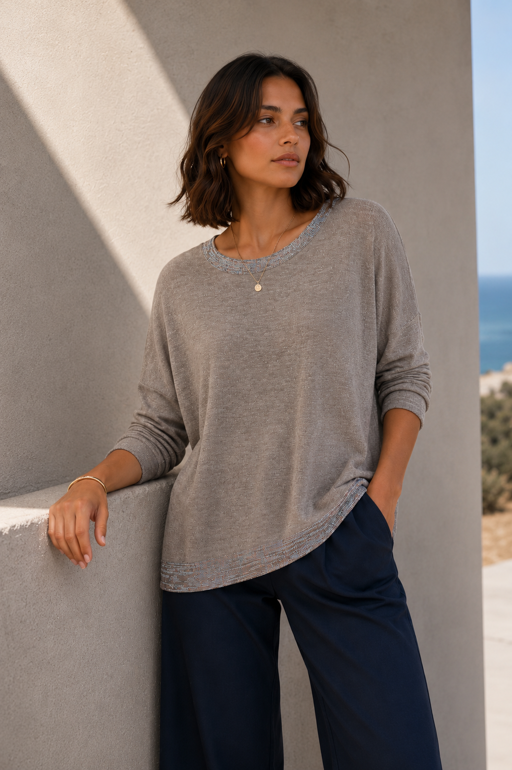 Polera Hilo Spandex Lurex Camel