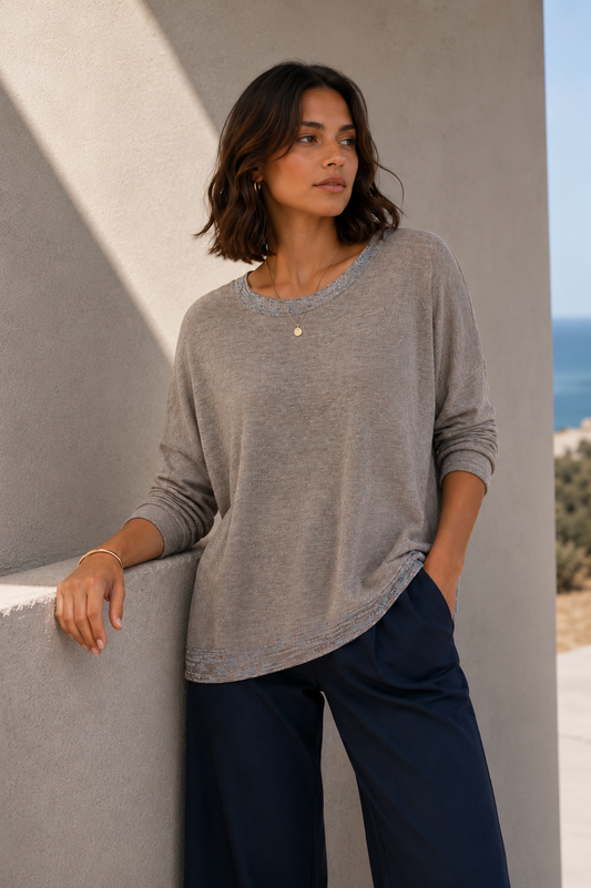 Polera Hilo Spandex Lurex Camel