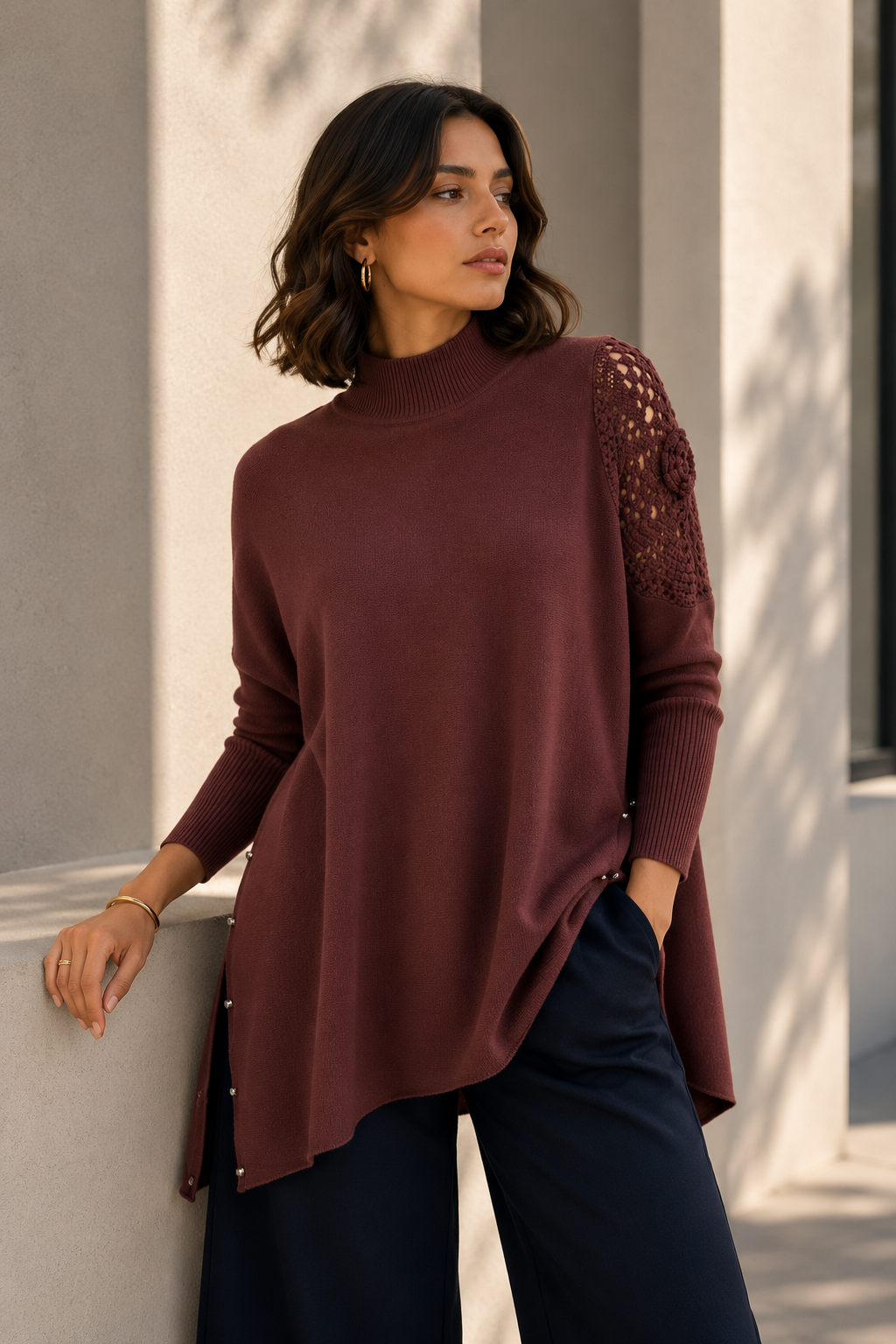 Sweater Poncho Camelia Café