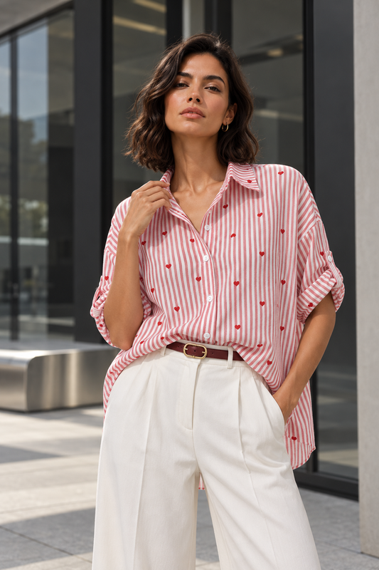 Blusa Rayas & Corazones Rojo