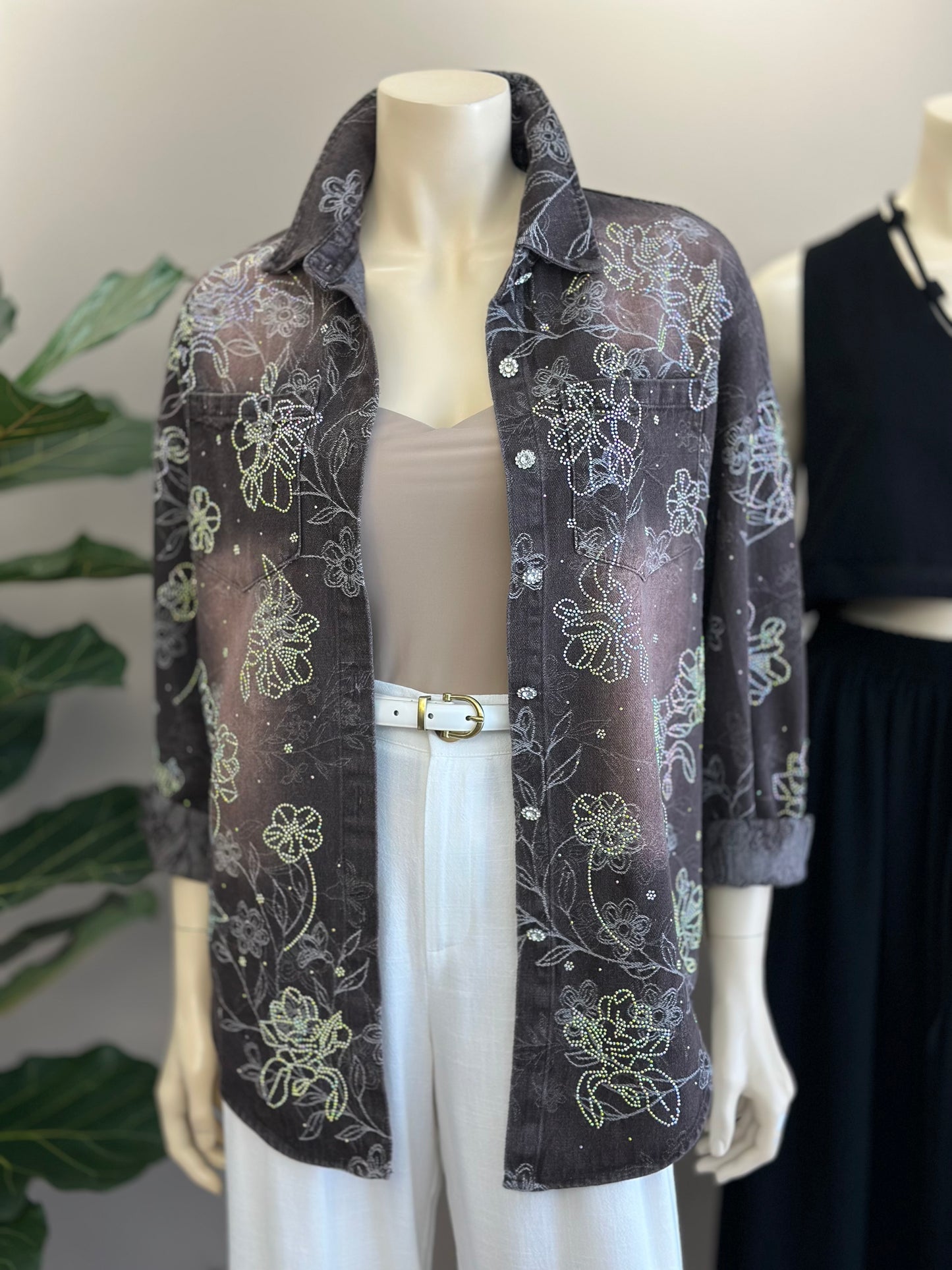 Chaqueta Mezclilla Floral Café