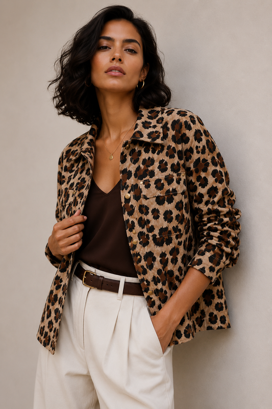Chaqueta Suede Animal Print Beige