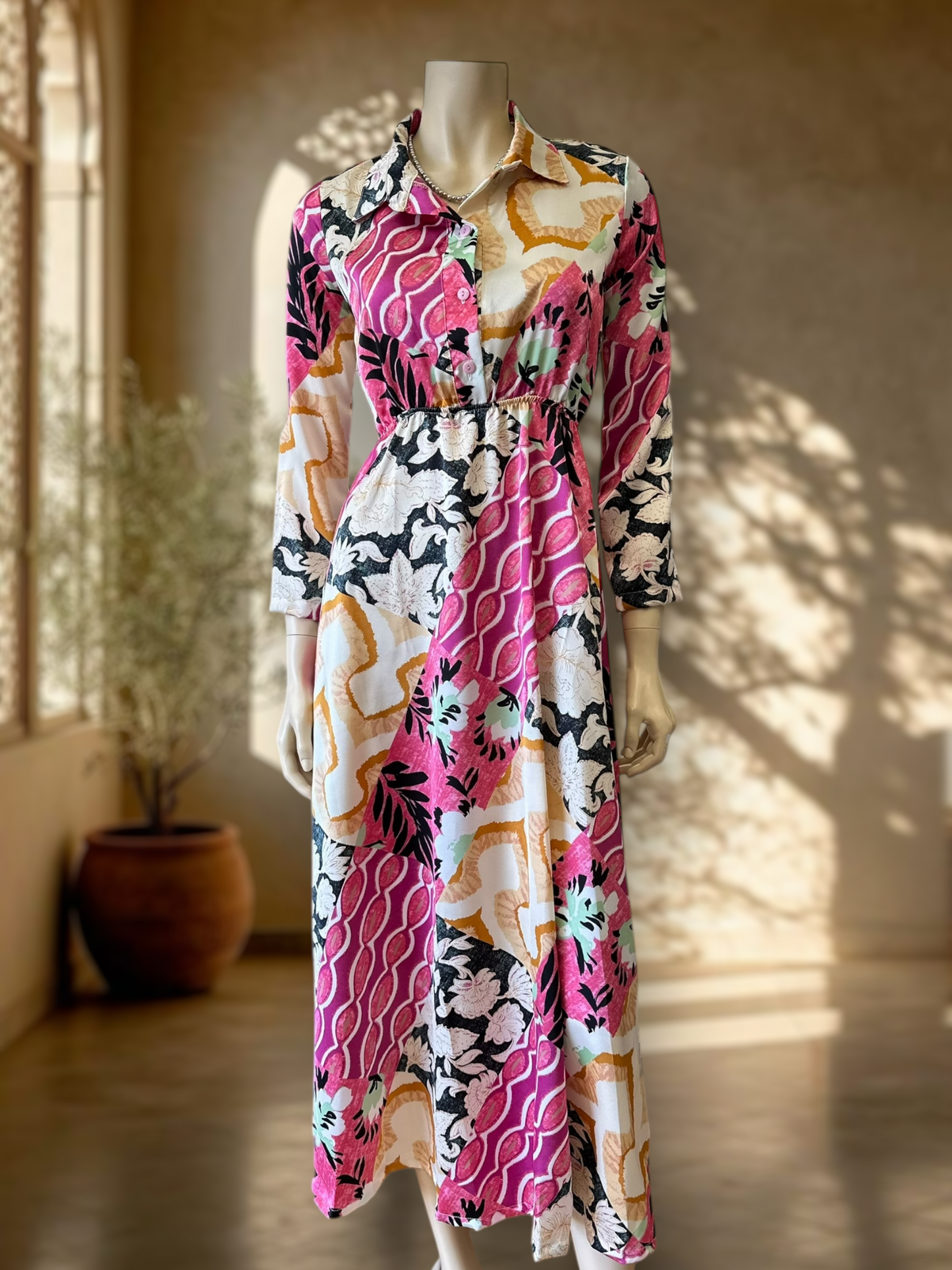 Vestido Satin Patch Rosa Mix