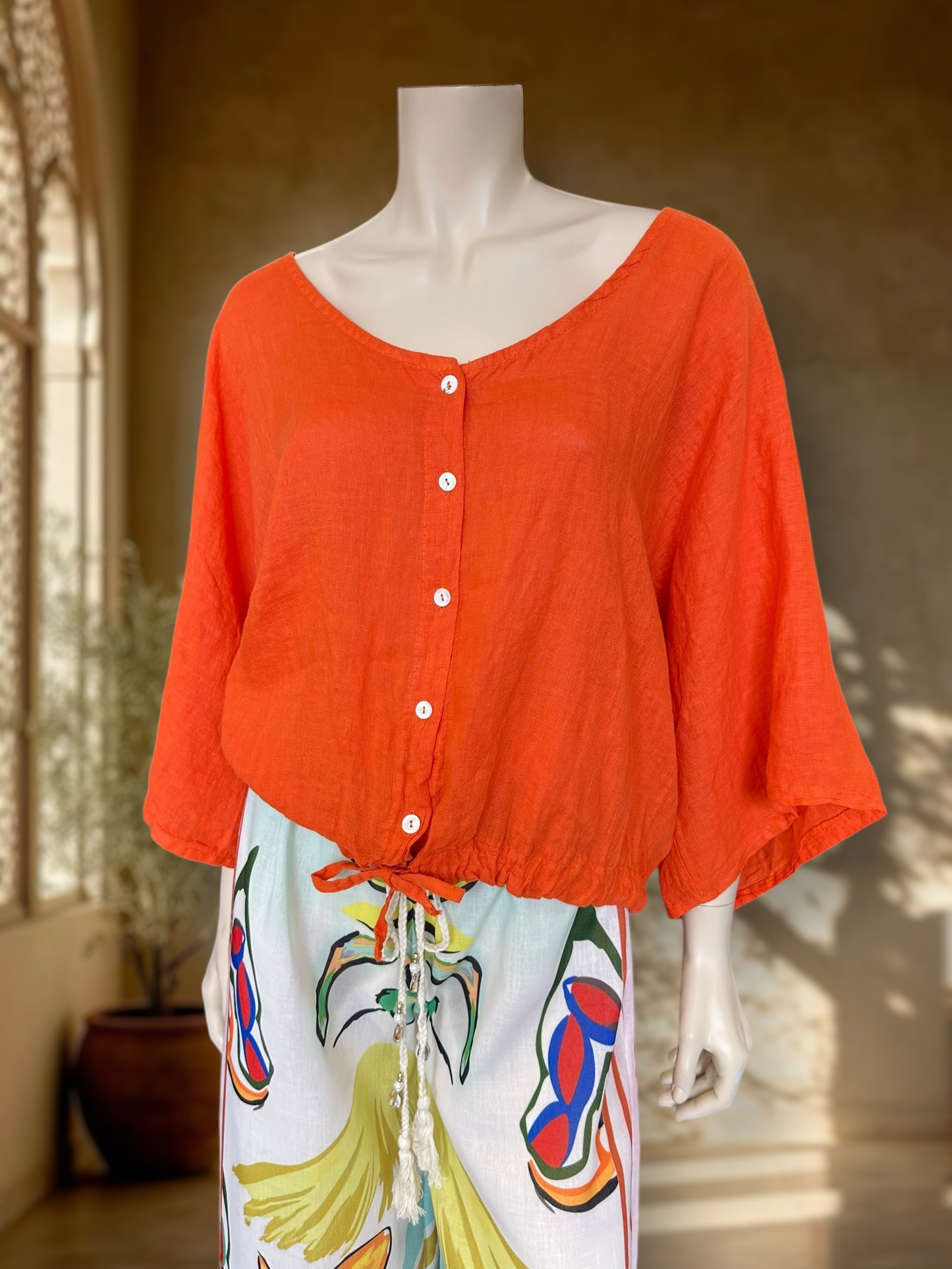 Blusa Italiana Lino Naranjo