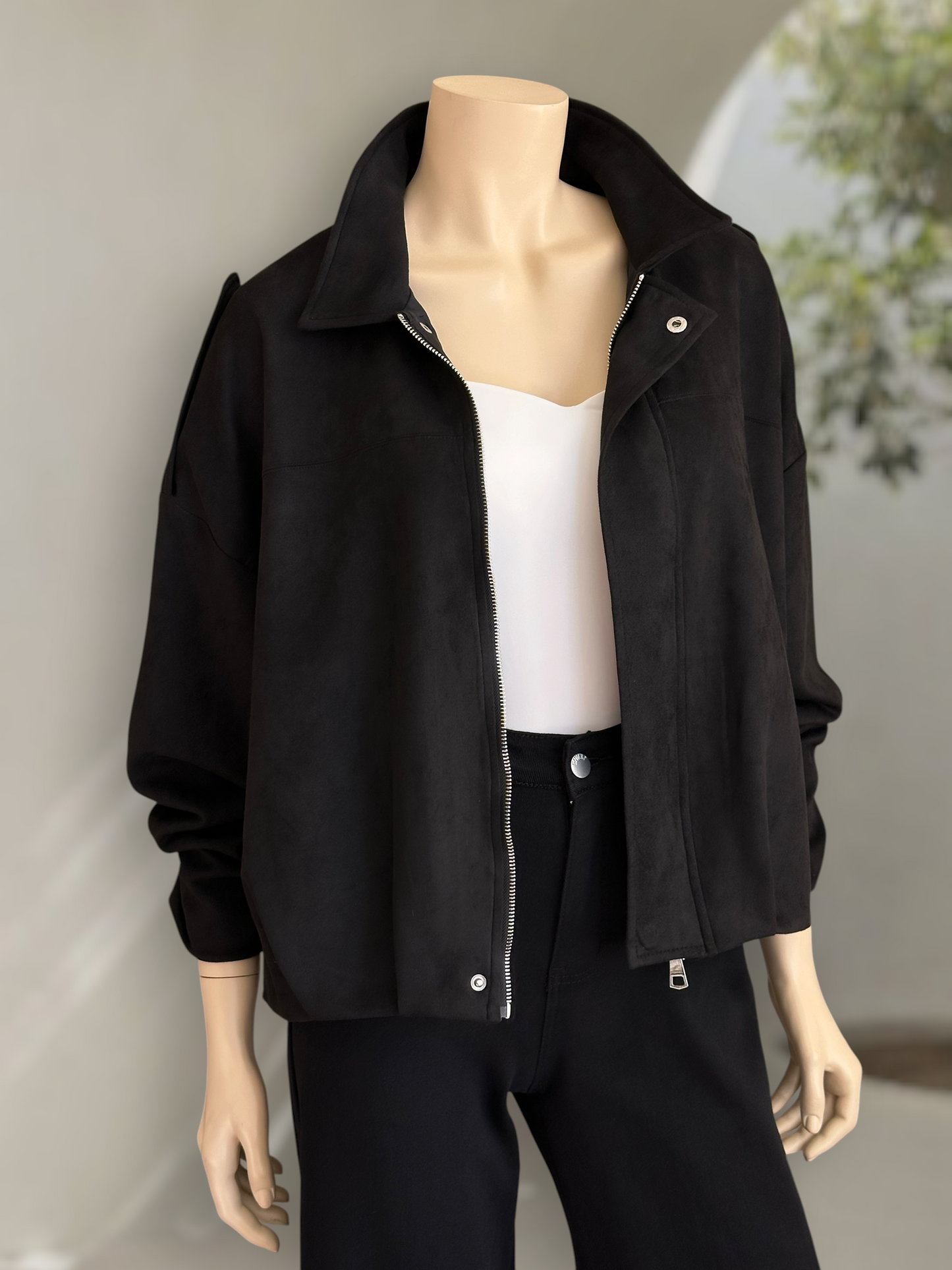 Chaqueta Bomber Suede Negro