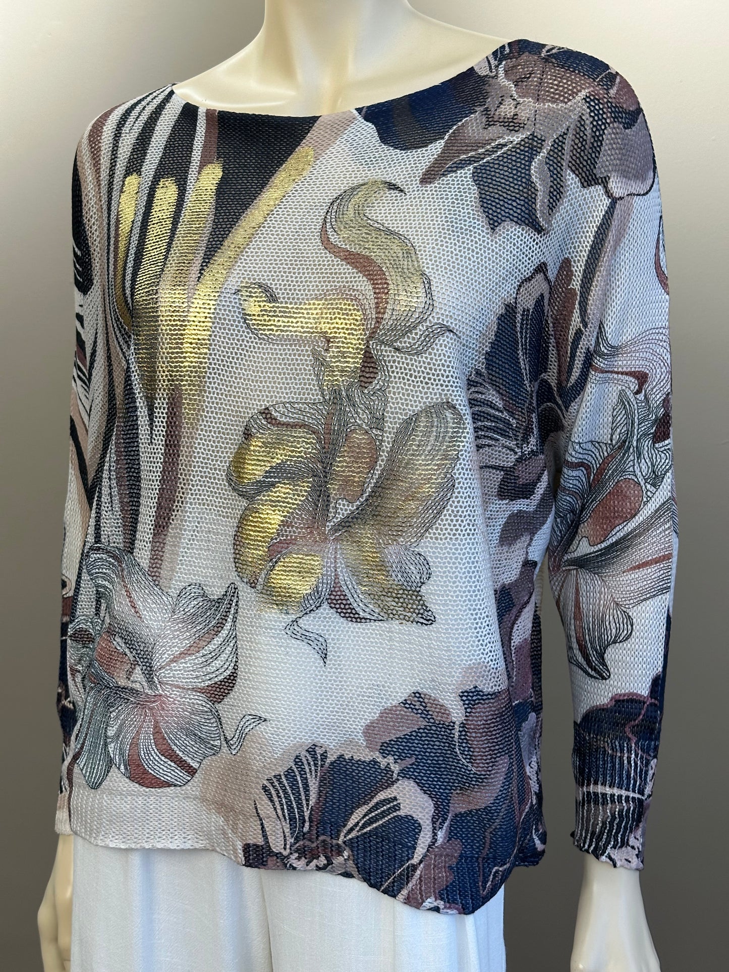 Sweater Hilo Italiano Flor Azul Mix