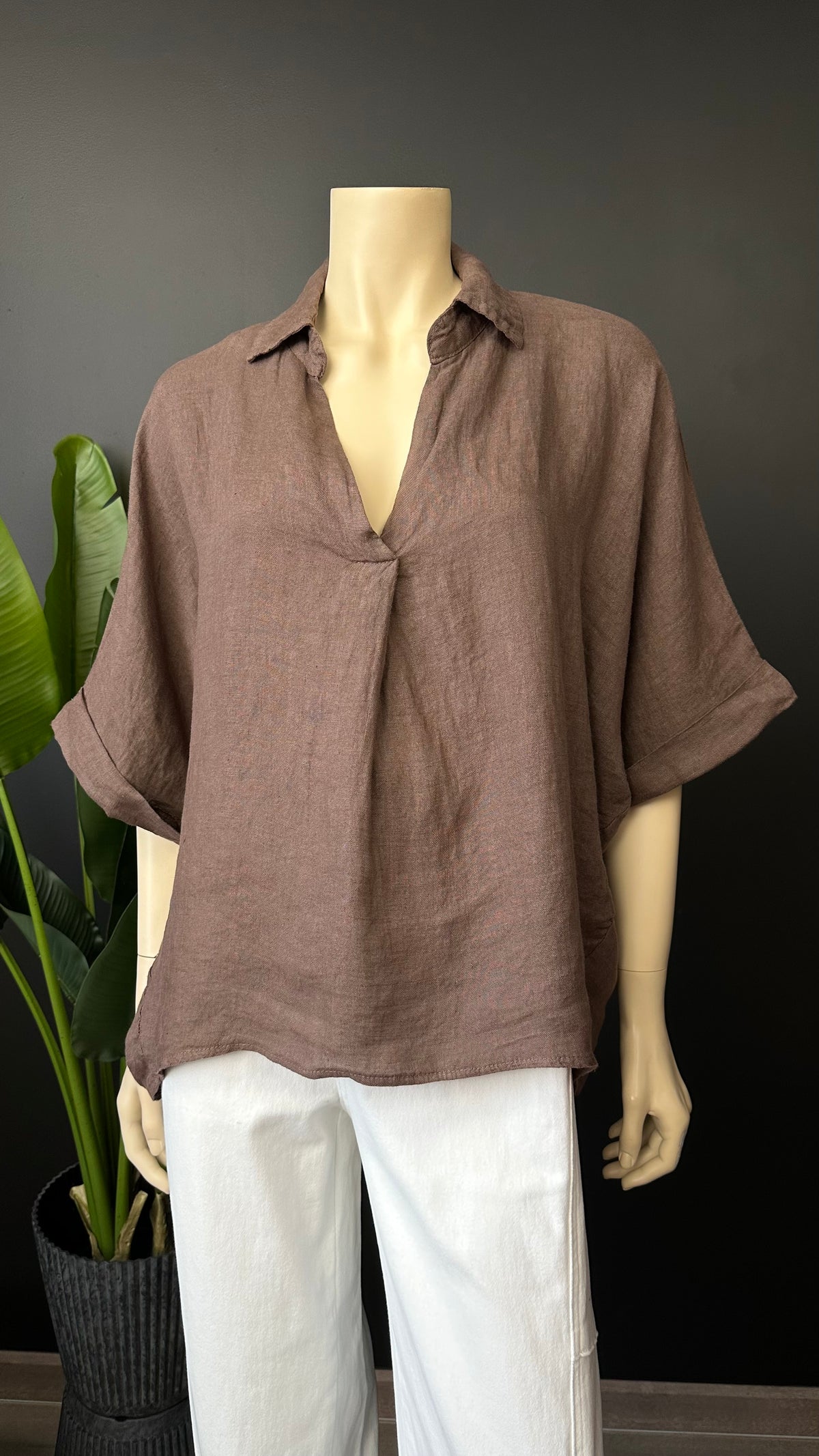 Blusa Italiana 100% Lino Oversize Café