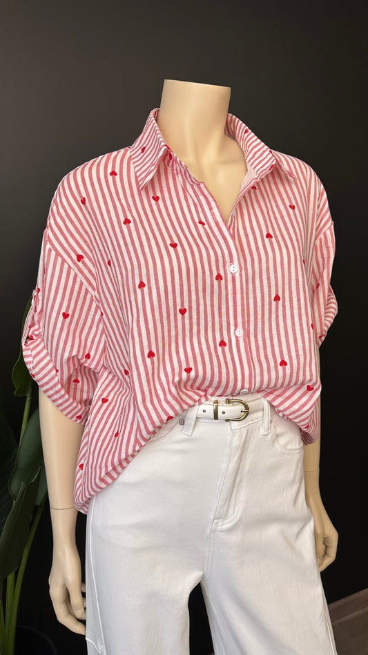 Blusa Rayas & Corazones Rojo