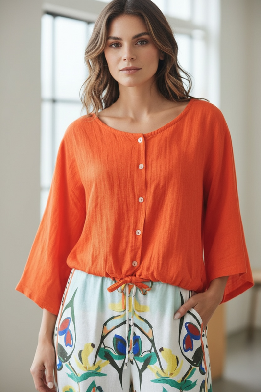 Blusa Italiana Lino Naranjo