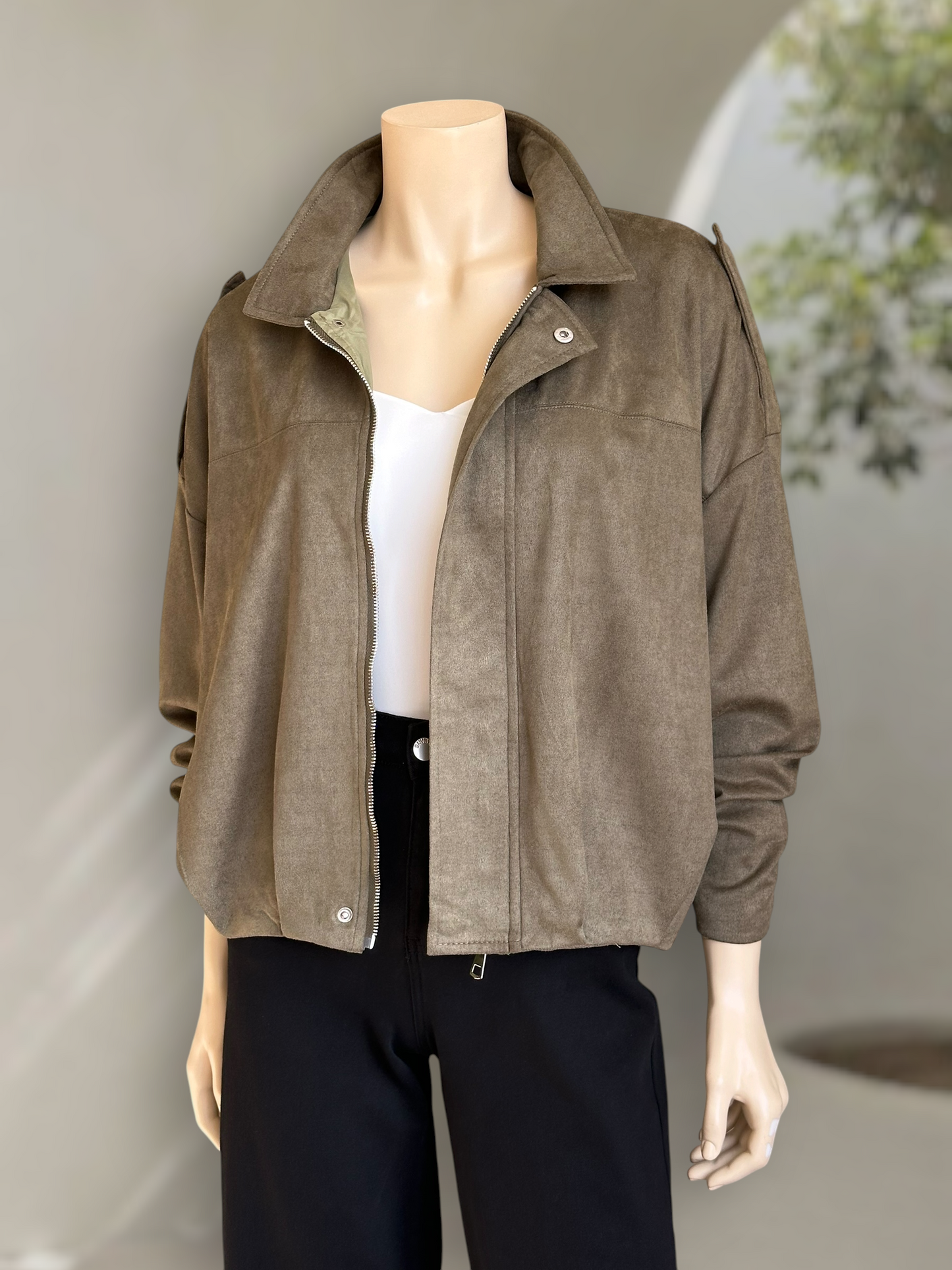 Chaqueta Bomber Suede Verde
