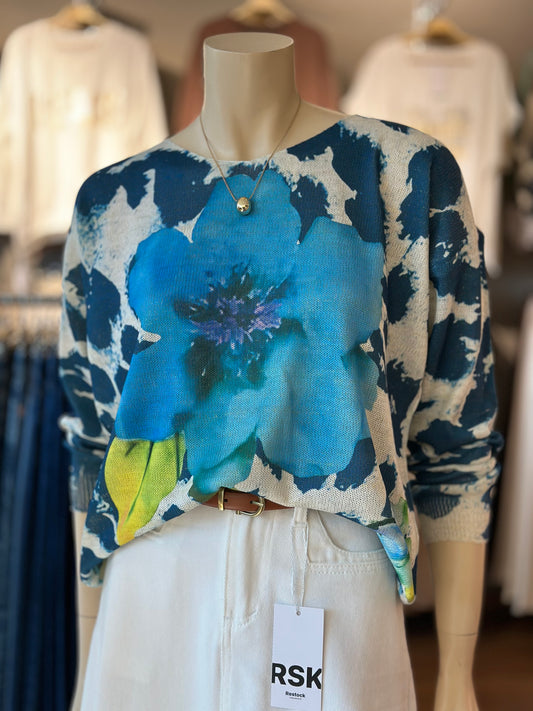 Sweater Hilo Flor Azul