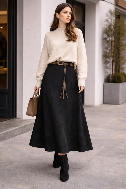 Falda Toscana Suede Negro