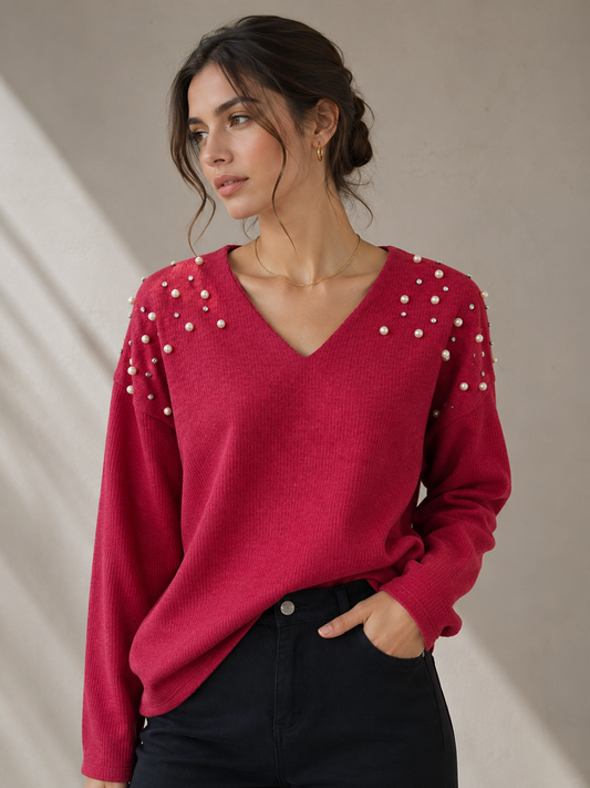 Sweater Perlas Rojo Borgoña - New Collection