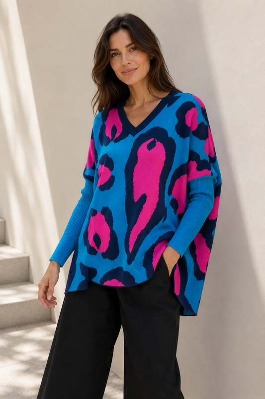 Sweater Poncho Neón Wild Azul Turquesa