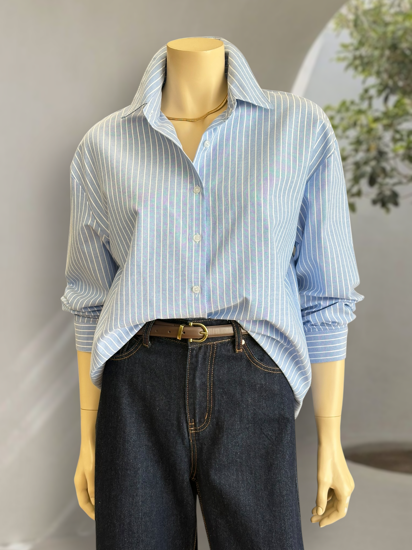 Blusa Rayas Clásica Celeste