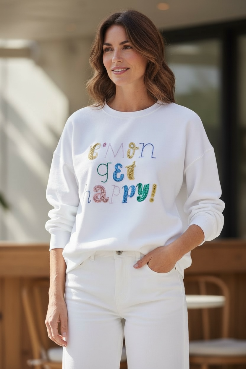 Polerón Oversize Happy Blanco