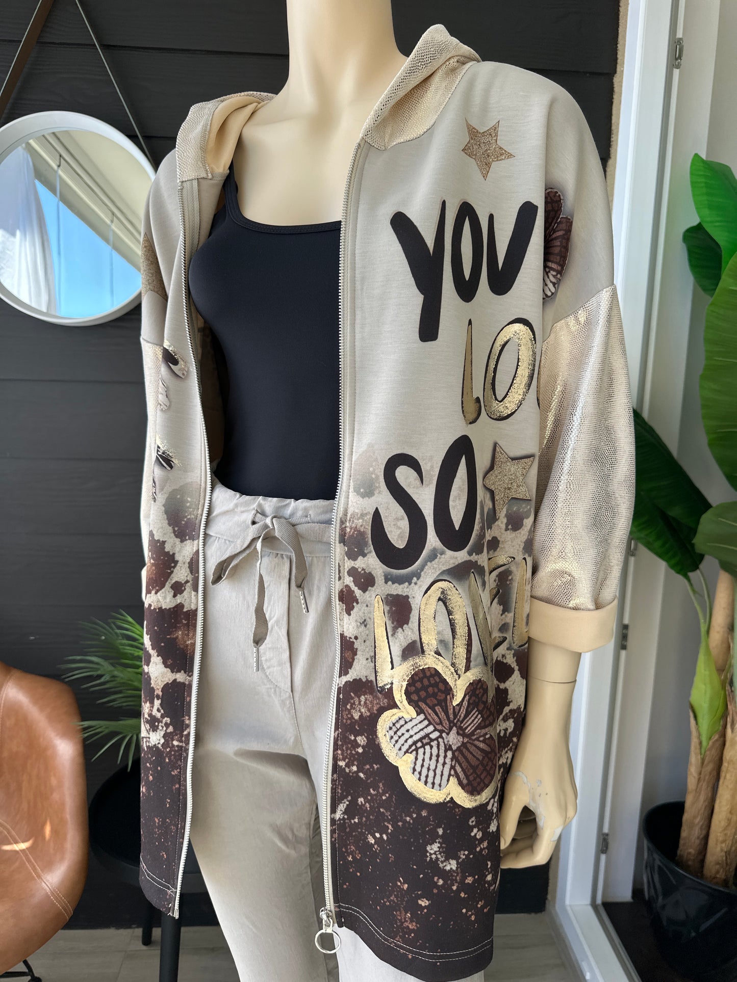 Chaqueta Print Scuba Love - Beige