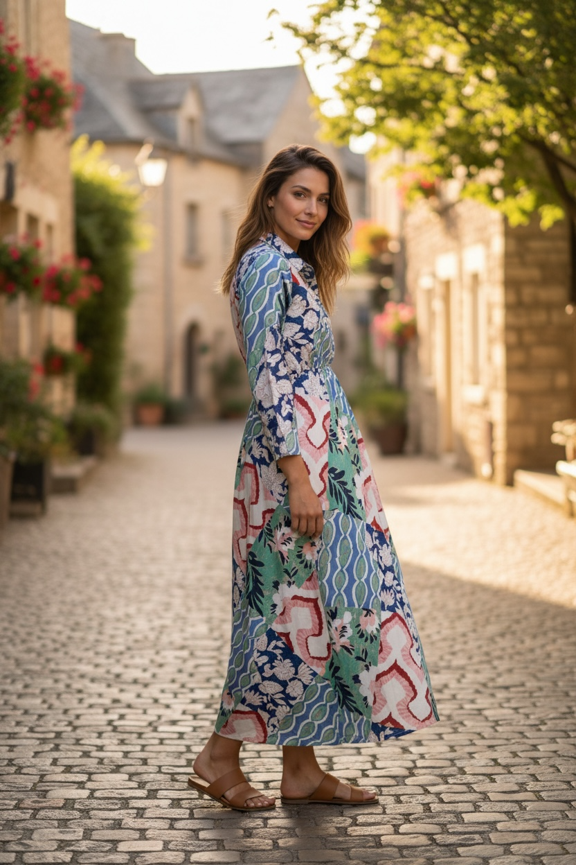 Vestido Satin Patch Azul Mix