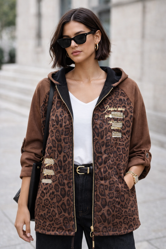 Chaqueta Suede Leopard Chocolate
