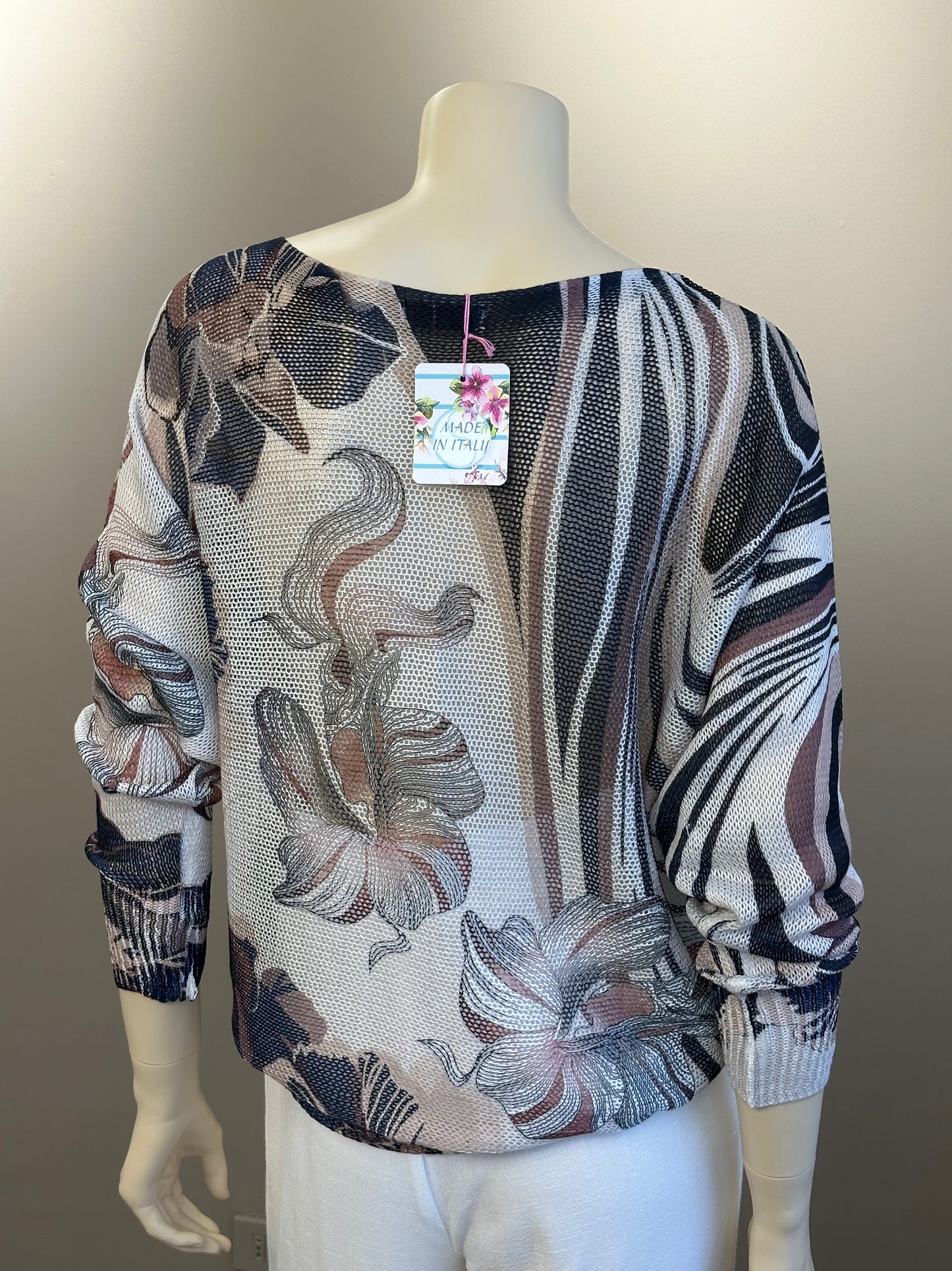 Sweater Hilo Italiano Flor Azul Mix