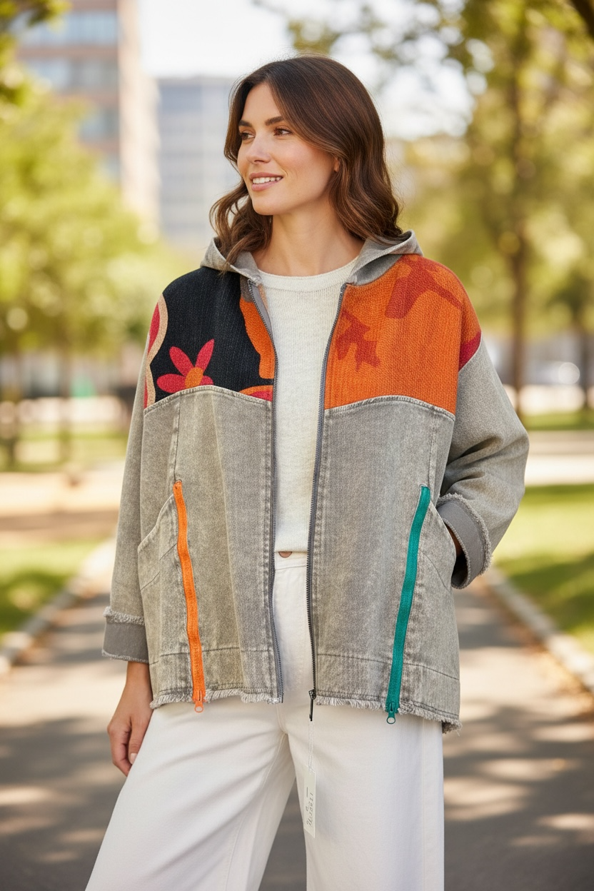 Chaqueta Oversize Mezclilla Combinada Arena