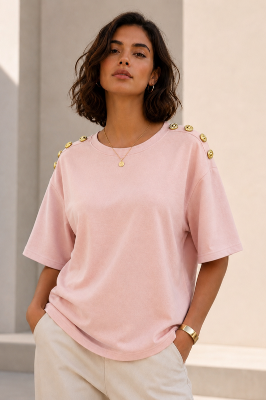 Polera Oversize Botones Rosa